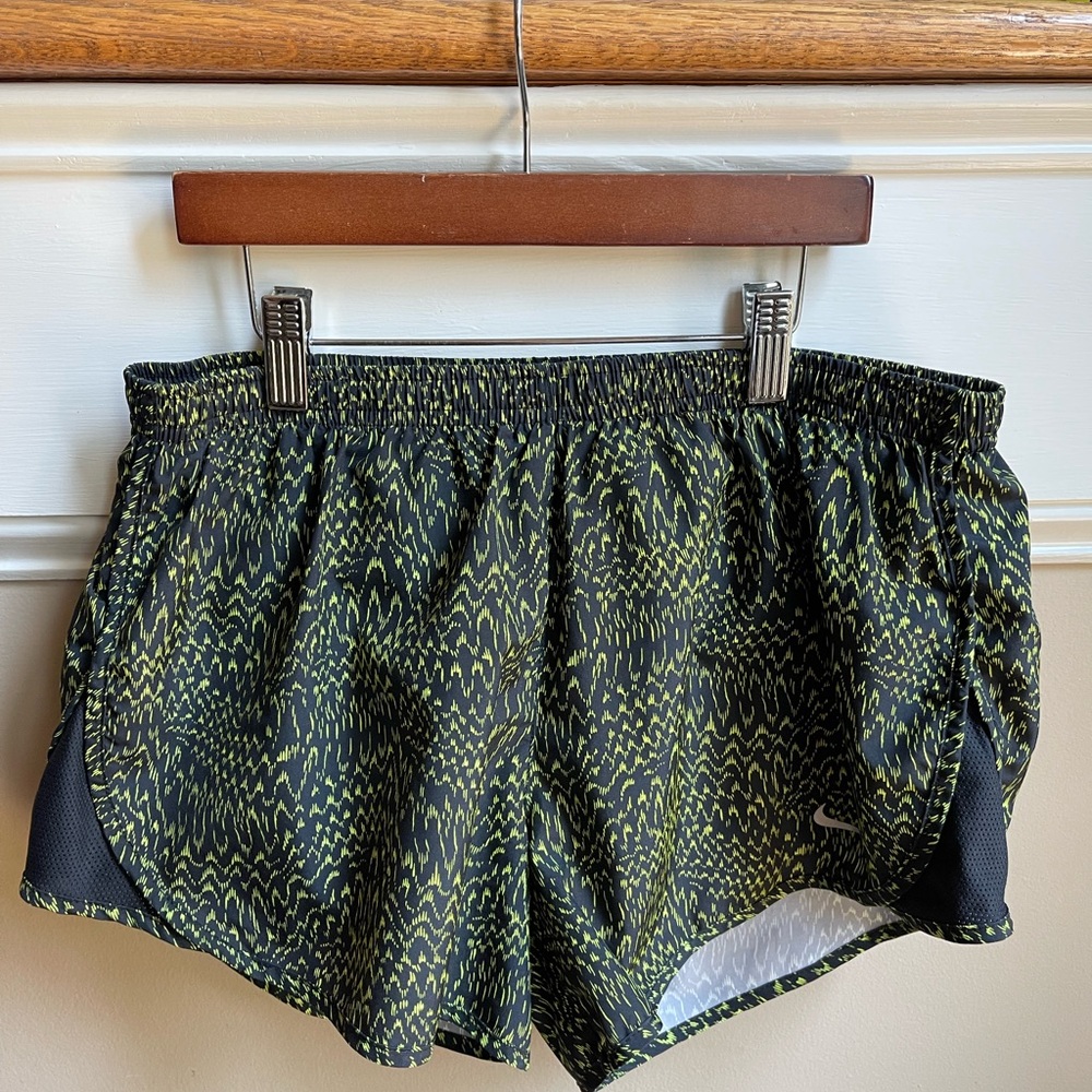 Nike Black and Green Athletic Shorts with Elastic Waistband